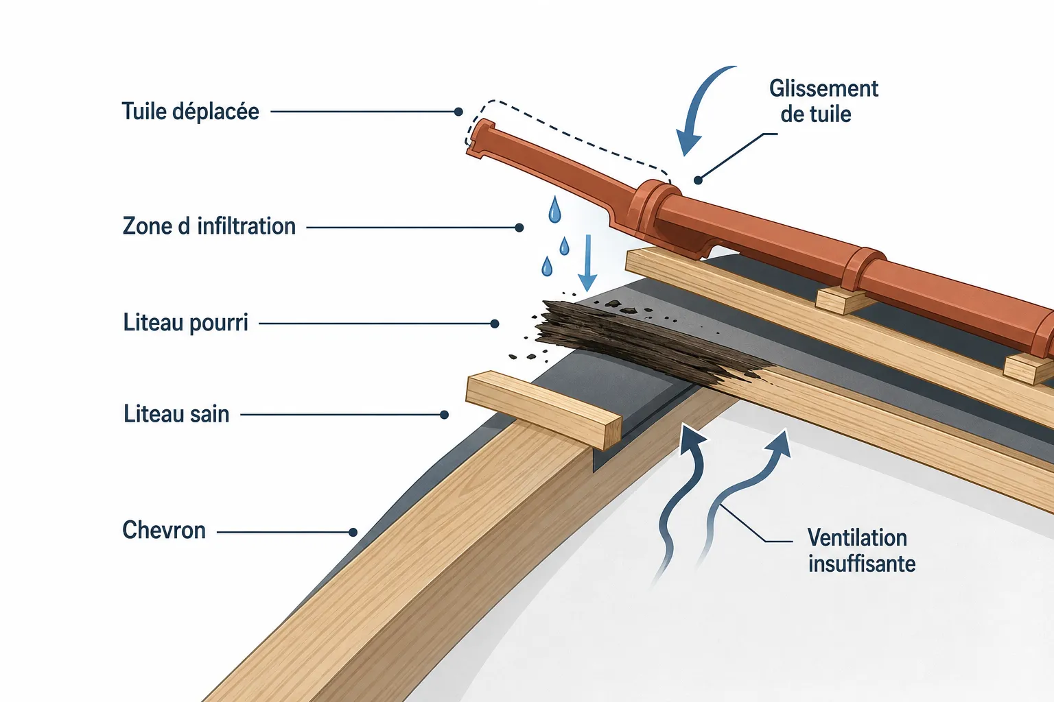 Liteaux et chevrons d'une toiture : la structure en bois qui porte les tuiles